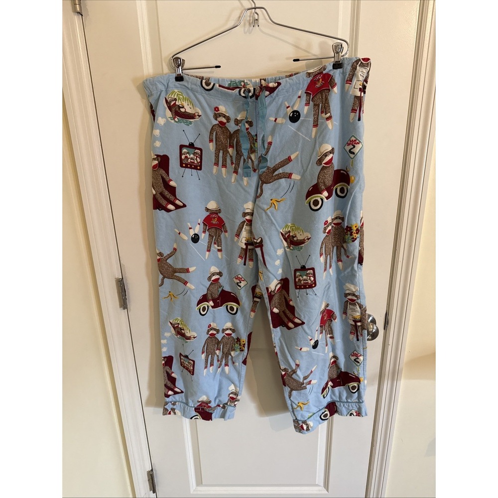 Nick & Nora Pajamas Pants Womens XL Cotton Sock Monkeys Bowling Car Beach